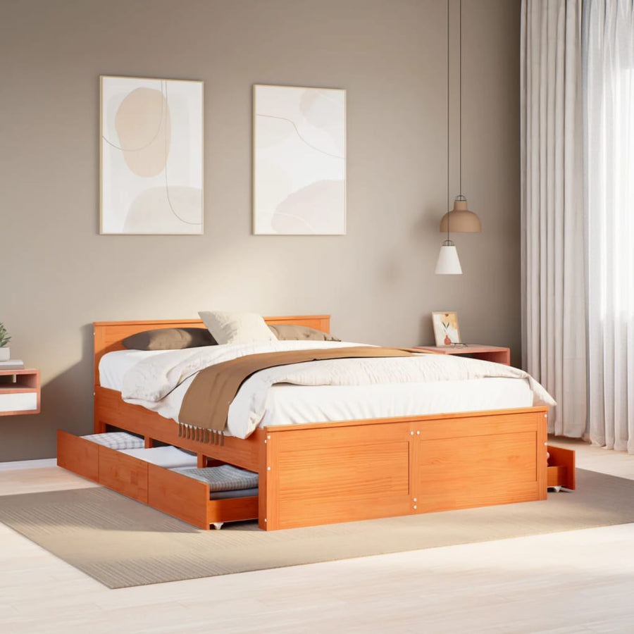 Bedframe zonder matras met hoofdbord hout wasbruin 140x190 cm