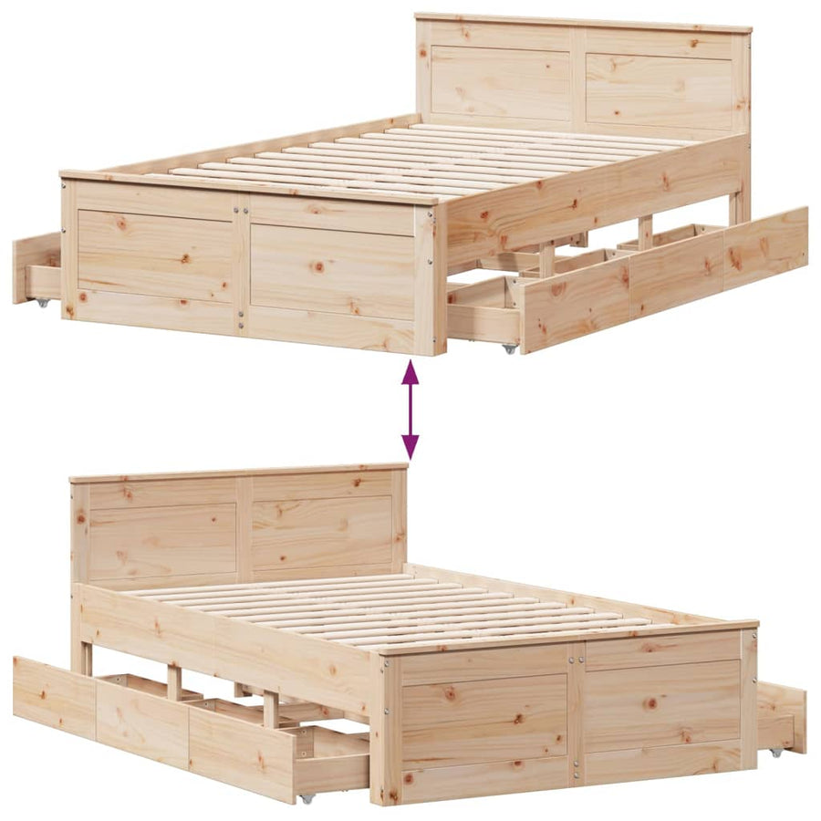 Bedframe zonder matras met hoofdbord grenenhout 135x190 cm