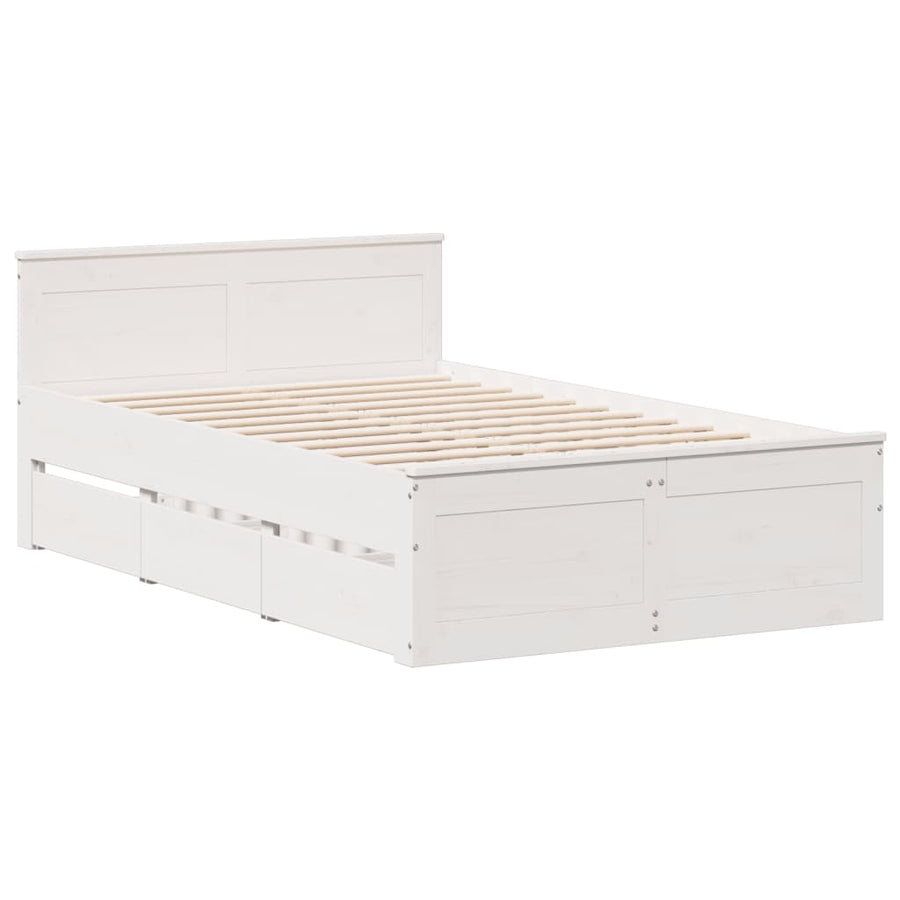 Bedframe zonder matras met hoofdbord grenenhout wit 135x190 cm