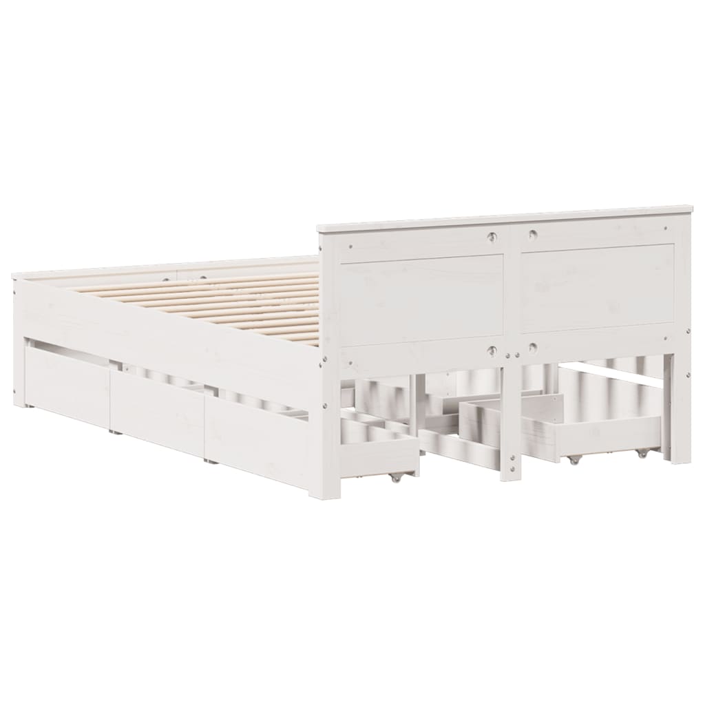 Bedframe zonder matras met hoofdbord grenenhout wit 135x190 cm