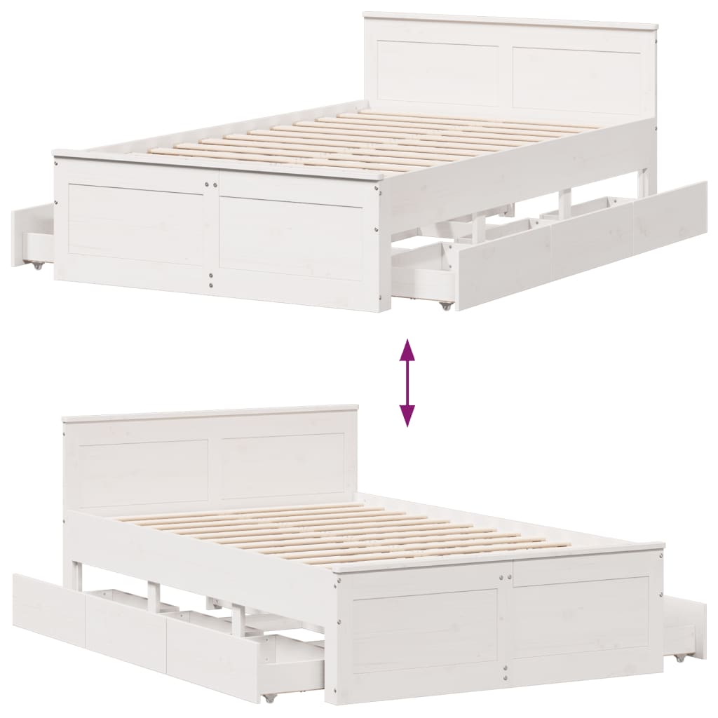 Bedframe zonder matras met hoofdbord grenenhout wit 135x190 cm
