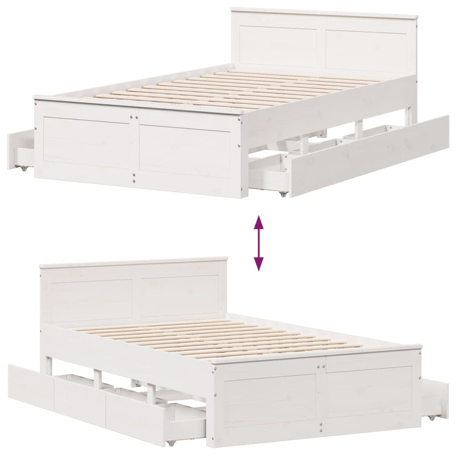 Bedframe zonder matras met hoofdbord grenenhout wit 135x190 cm