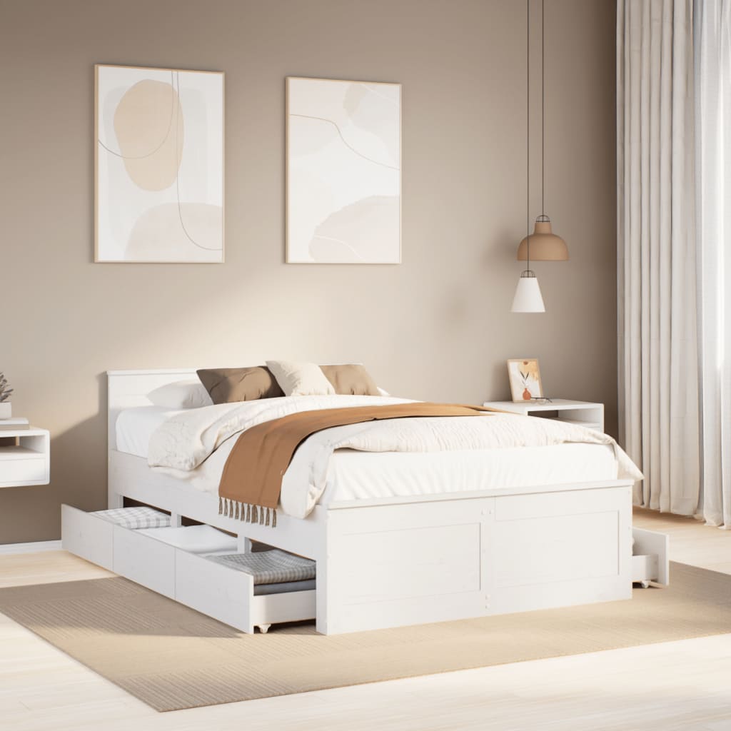 Bedframe zonder matras met hoofdbord grenenhout wit 135x190 cm