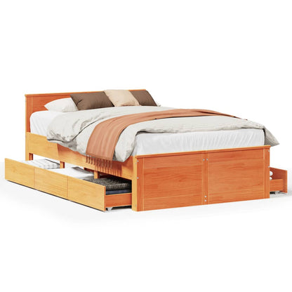 Bedframe zonder matras met hoofdbord hout wasbruin 135x190 cm