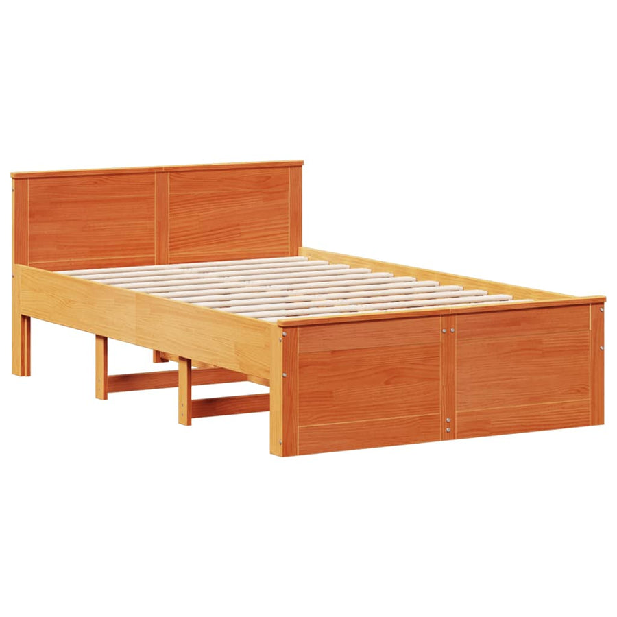 Bedframe zonder matras met hoofdbord hout wasbruin 135x190 cm