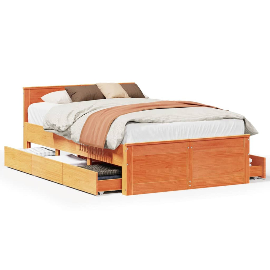 Bedframe zonder matras met hoofdbord hout wasbruin 120x190 cm