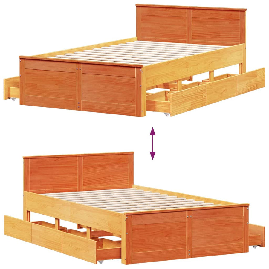 Bedframe zonder matras met hoofdbord hout wasbruin 120x190 cm