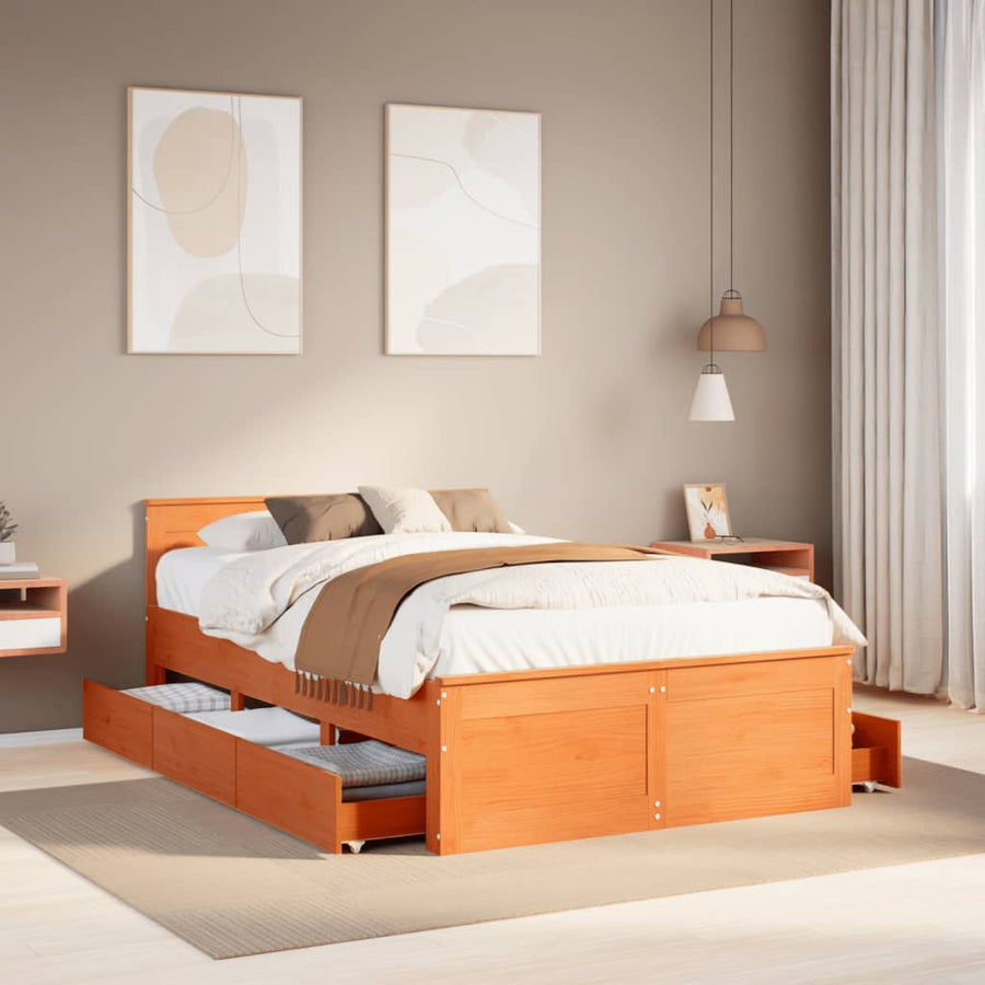 Bedframe zonder matras met hoofdbord hout wasbruin 120x190 cm