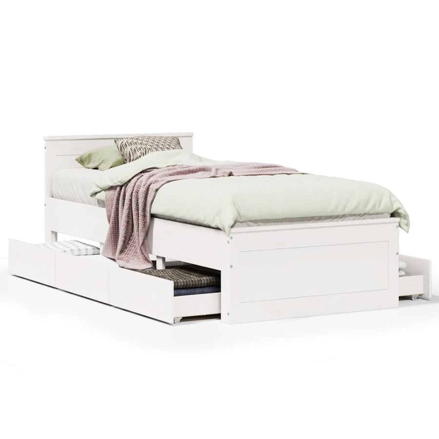 Bedframe met hoofdbord zonder matras grenenhout wit 90x190 cm