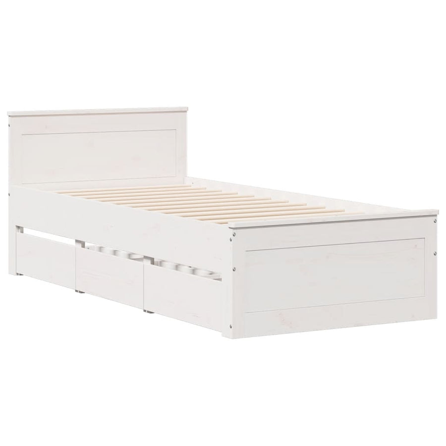 Bedframe met hoofdbord zonder matras grenenhout wit 90x190 cm