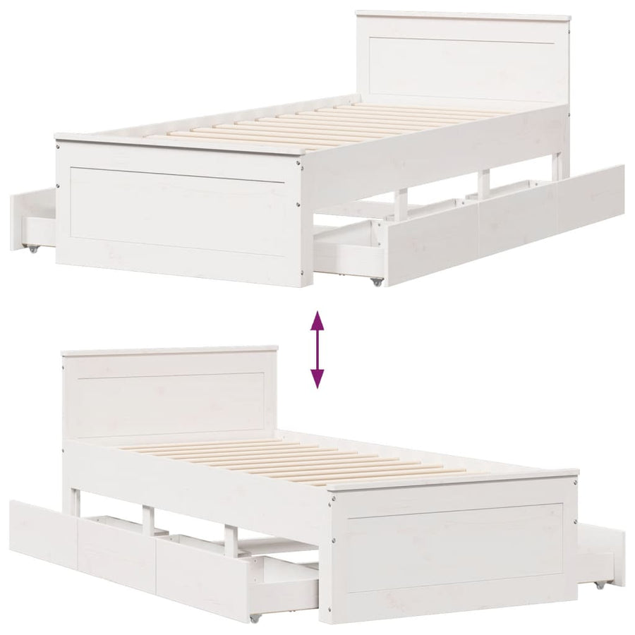 Bedframe met hoofdbord zonder matras grenenhout wit 90x190 cm
