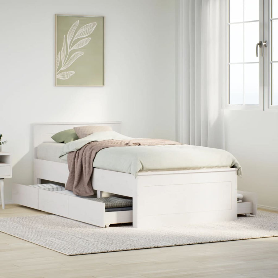 Bedframe met hoofdbord zonder matras grenenhout wit 90x190 cm