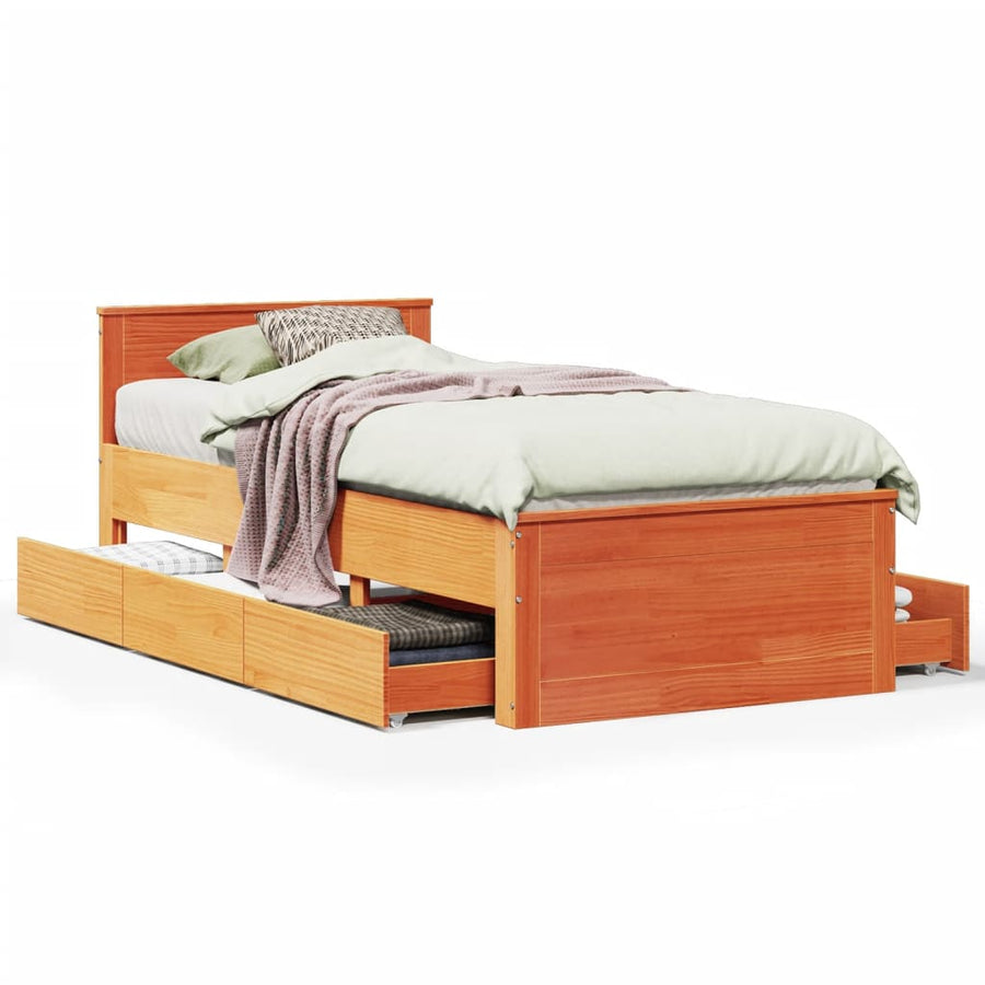 Bedframe met hoofdbord zonder matras hout wasbruin 90x190 cm