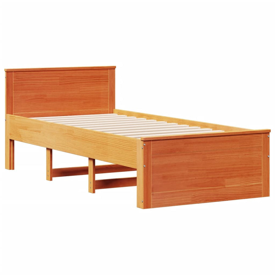 Bedframe met hoofdbord zonder matras hout wasbruin 90x190 cm