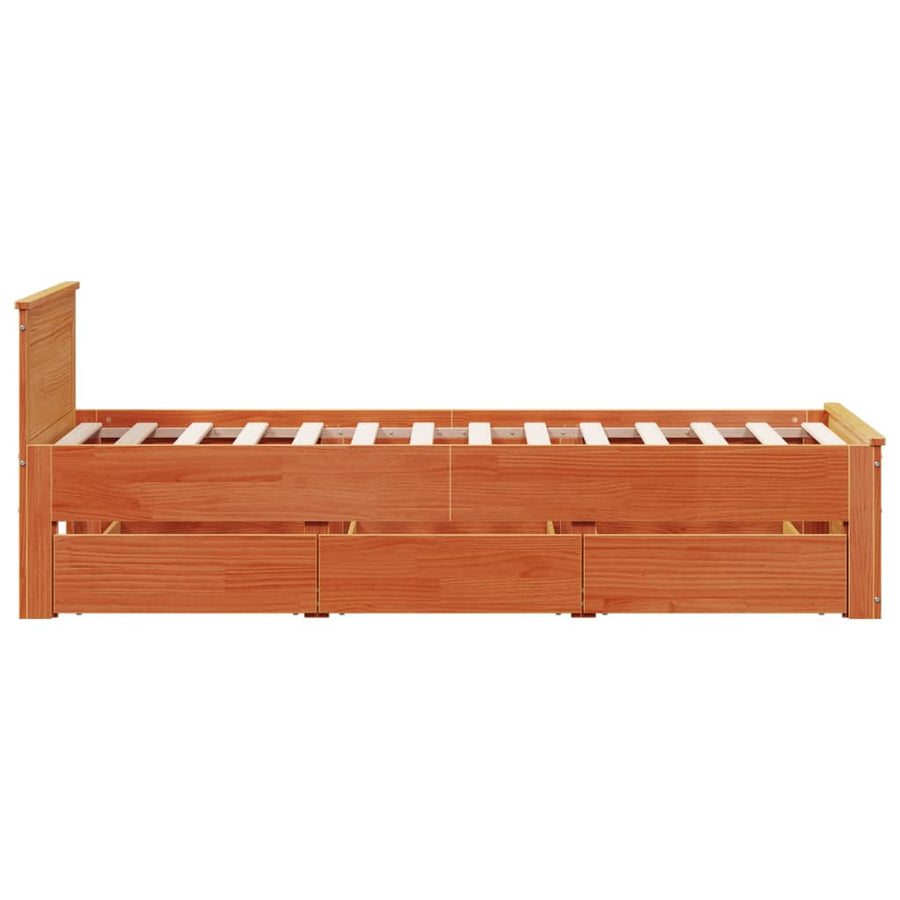 Bedframe met hoofdbord zonder matras hout wasbruin 90x190 cm