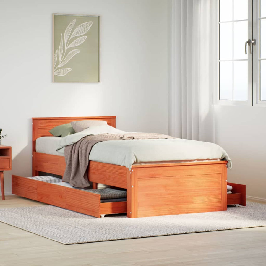 Bedframe met hoofdbord zonder matras hout wasbruin 90x190 cm