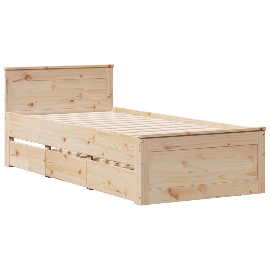 Bedframe met hoofdbord zonder matras grenenhout 75x190 cm