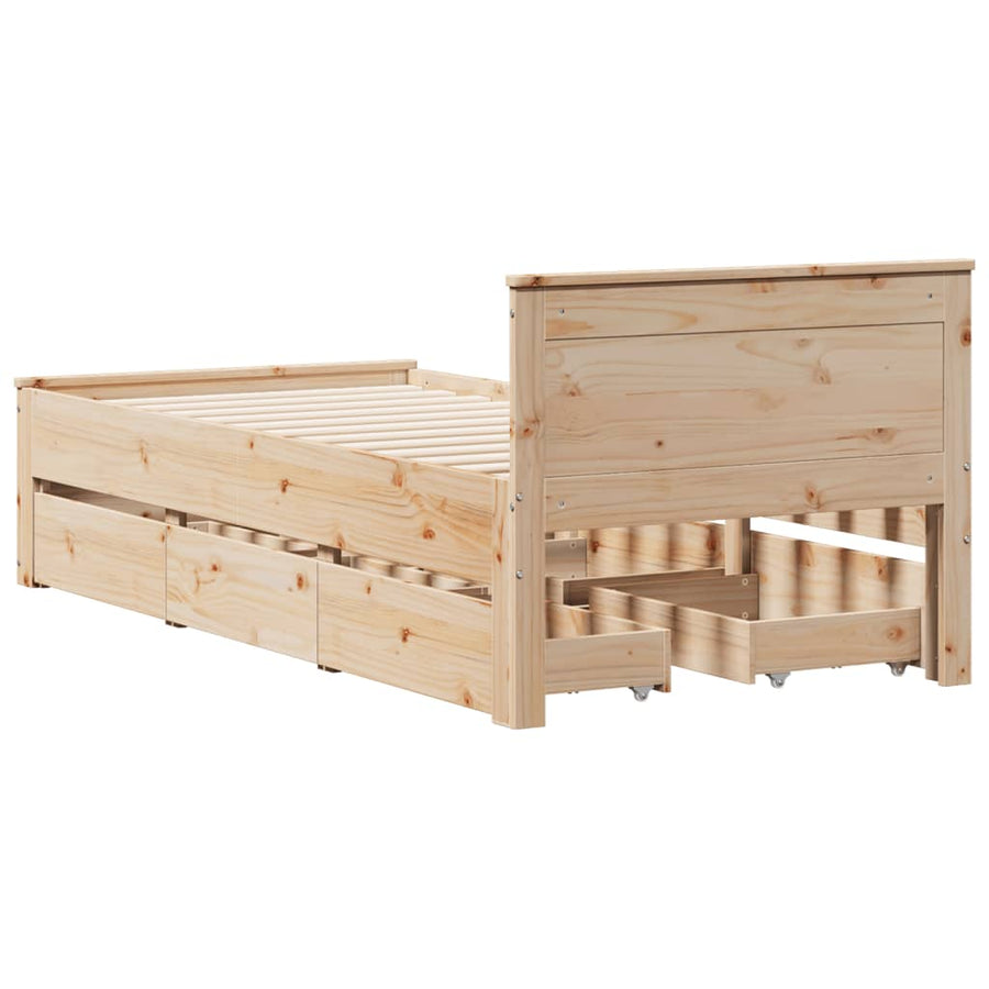 Bedframe met hoofdbord zonder matras grenenhout 75x190 cm
