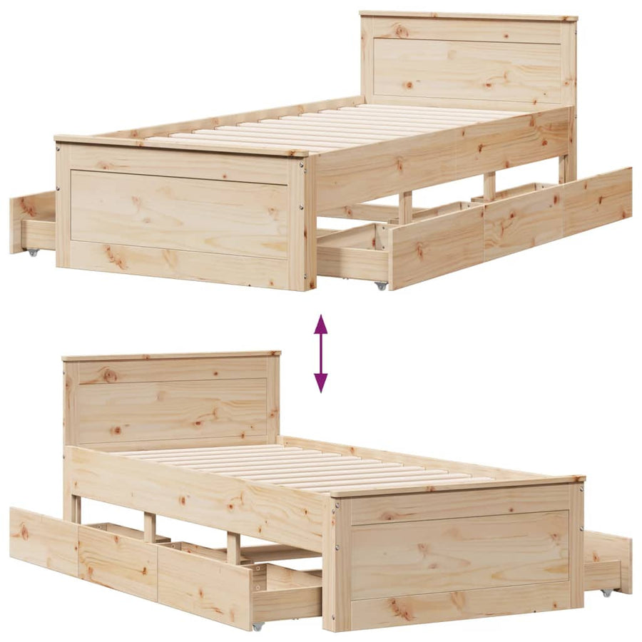 Bedframe met hoofdbord zonder matras grenenhout 75x190 cm