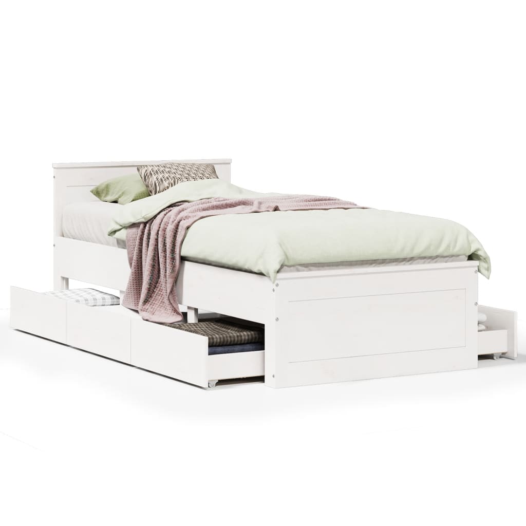 Bedframe met hoofdbord zonder matras grenenhout wit 75x190 cm