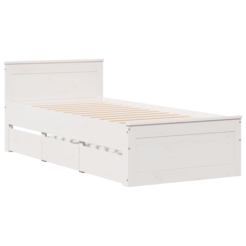 Bedframe met hoofdbord zonder matras grenenhout wit 75x190 cm