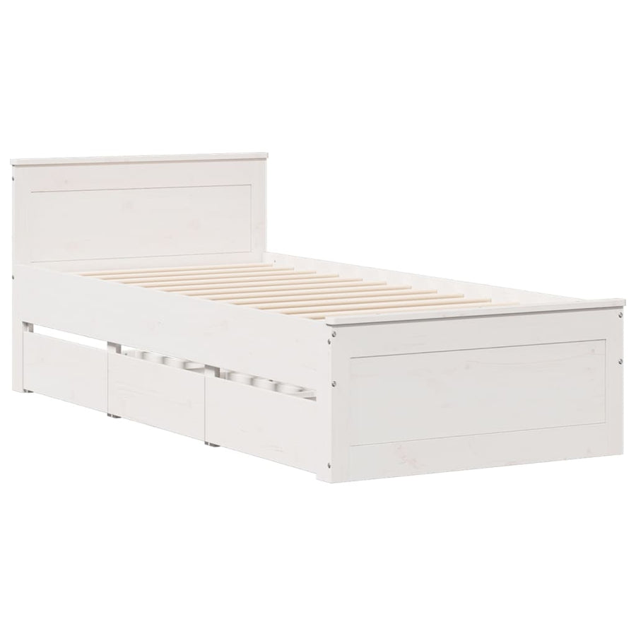 Bedframe met hoofdbord zonder matras grenenhout wit 75x190 cm