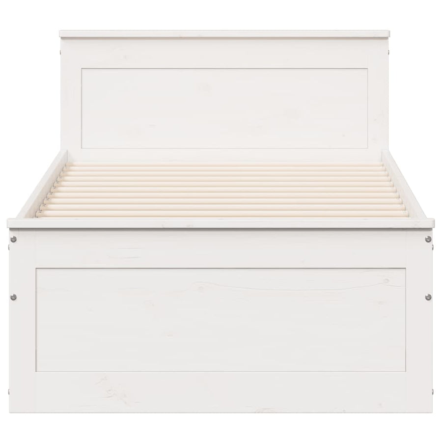 Bedframe met hoofdbord zonder matras grenenhout wit 75x190 cm