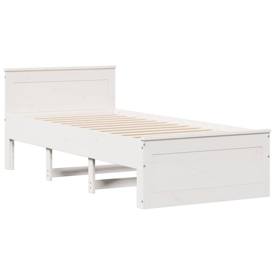 Bedframe met hoofdbord zonder matras grenenhout wit 75x190 cm