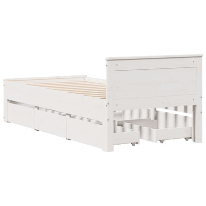 Bedframe met hoofdbord zonder matras grenenhout wit 75x190 cm