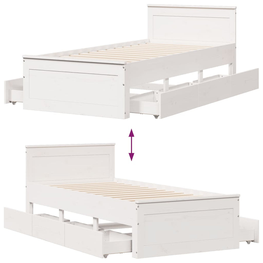 Bedframe met hoofdbord zonder matras grenenhout wit 75x190 cm