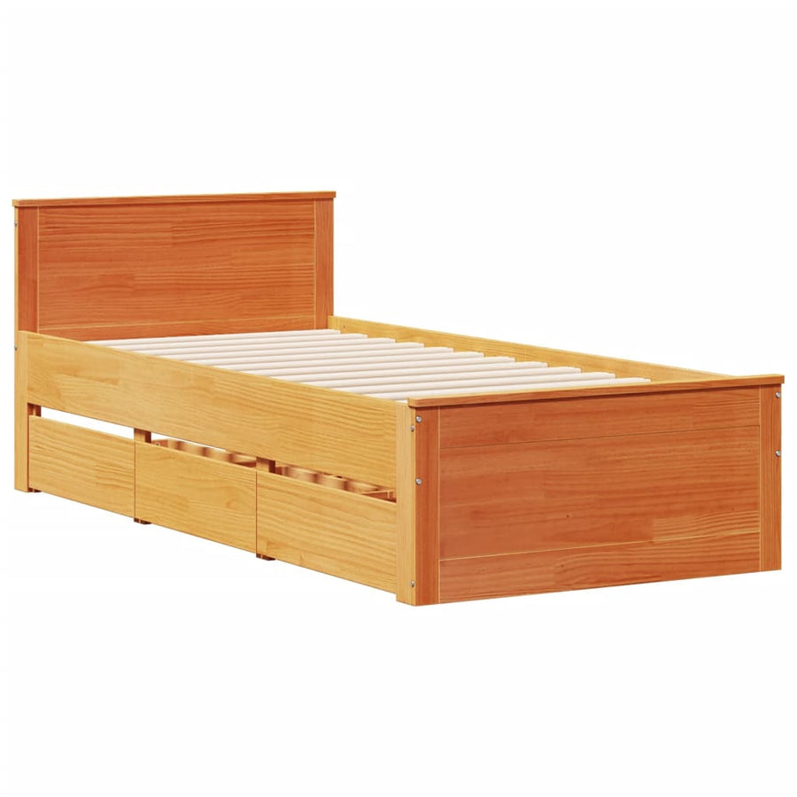 Bedframe met hoofdbord zonder matras hout wasbruin 75x190 cm