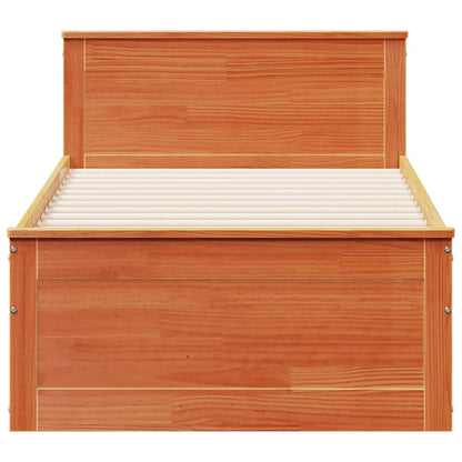 Bedframe met hoofdbord zonder matras hout wasbruin 75x190 cm