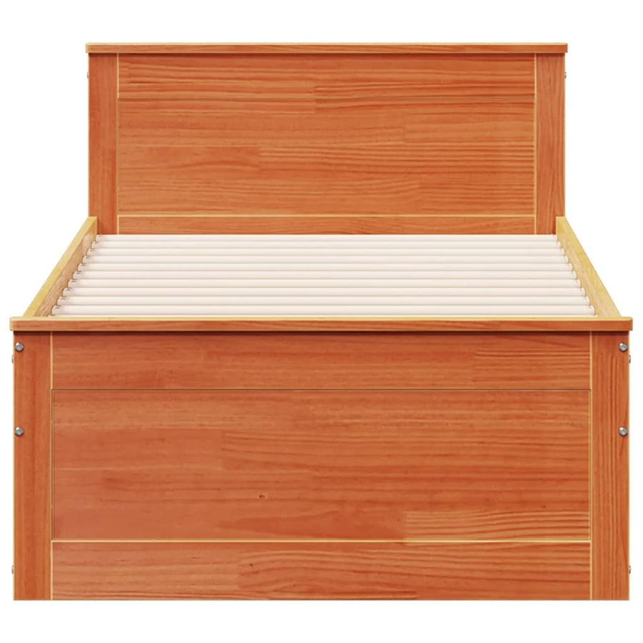 Bedframe met hoofdbord zonder matras hout wasbruin 75x190 cm