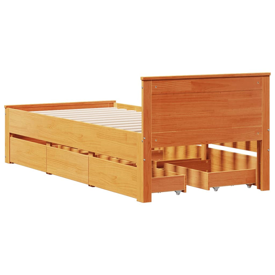 Bedframe met hoofdbord zonder matras hout wasbruin 75x190 cm