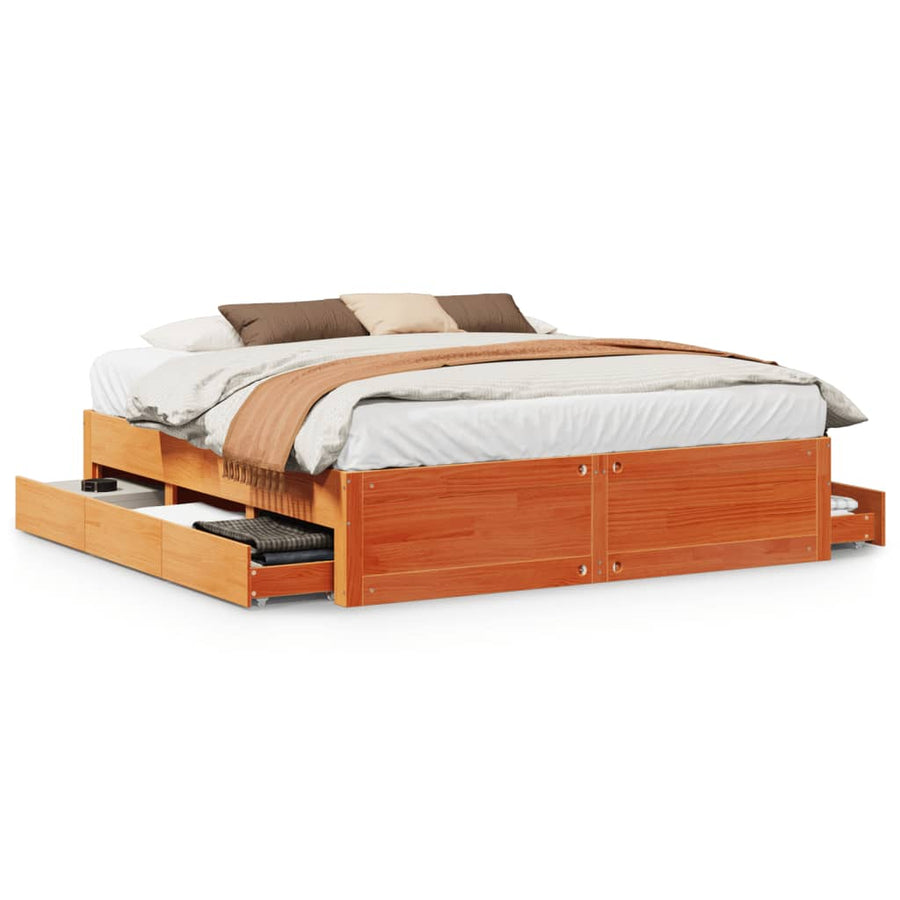 Bedframe zonder matras met lades grenenhout wasbruin 180x200 cm