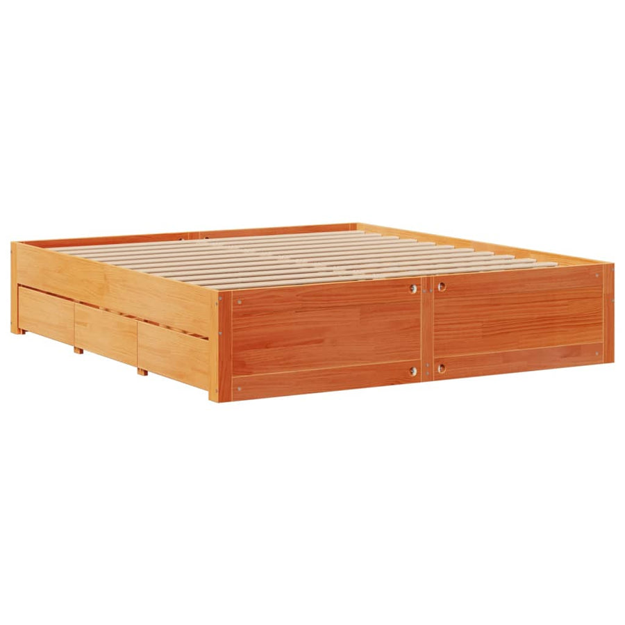 Bedframe zonder matras met lades grenenhout wasbruin 180x200 cm