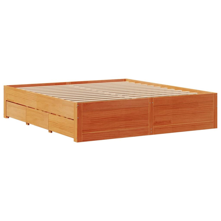 Bedframe zonder matras met lades grenenhout wasbruin 180x200 cm