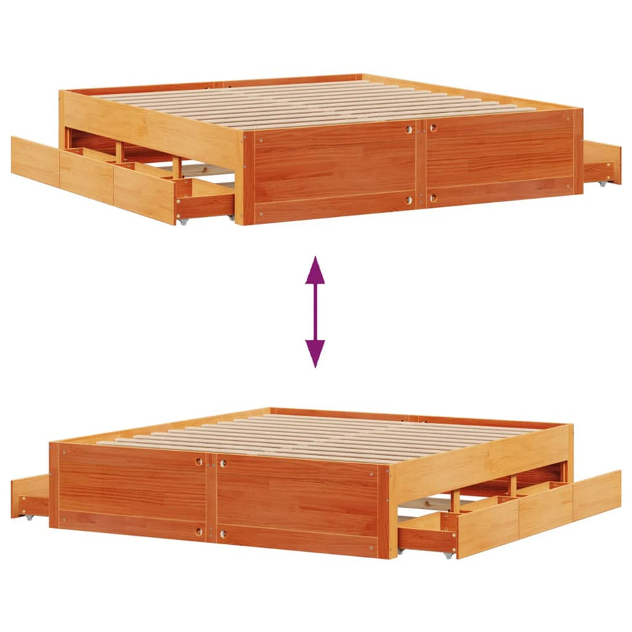 Bedframe zonder matras met lades grenenhout wasbruin 180x200 cm