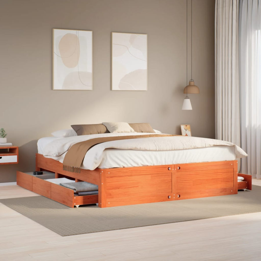 Bedframe zonder matras met lades grenenhout wasbruin 180x200 cm