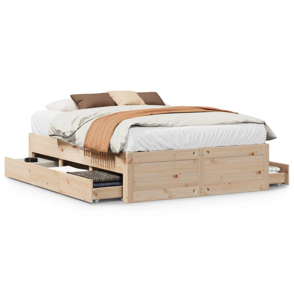 Bedframe Zonder Matras Met Lades Massief Grenenhout 160 x 200 cm