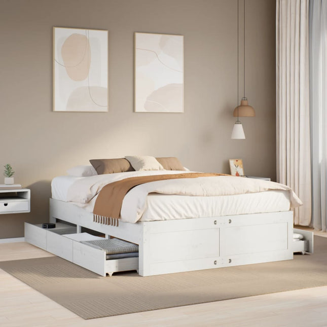 Bedframe zonder matras met lades grenenhout wit 160x200 cm