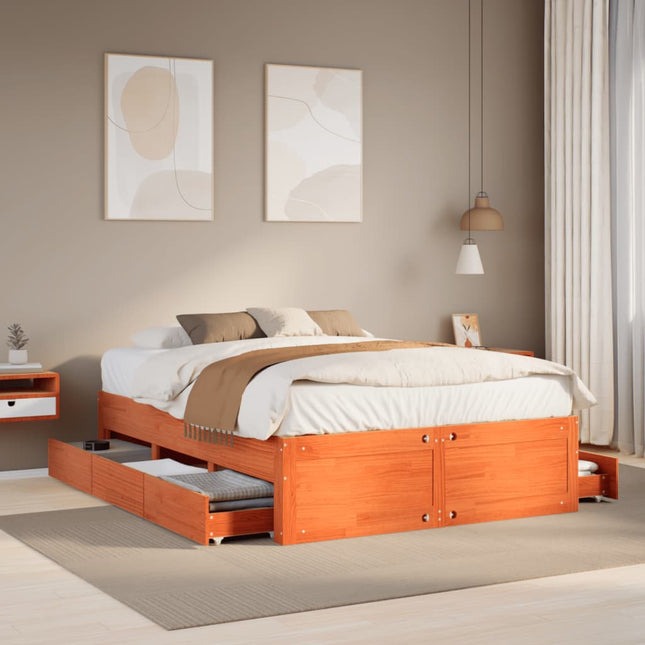 Bedframe zonder matras met lades grenenhout wasbruin 160x200 cm