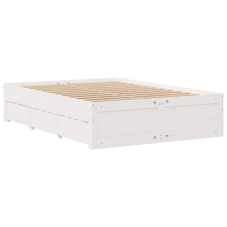 Bedframe zonder matras met lades grenenhout wit 150x200 cm