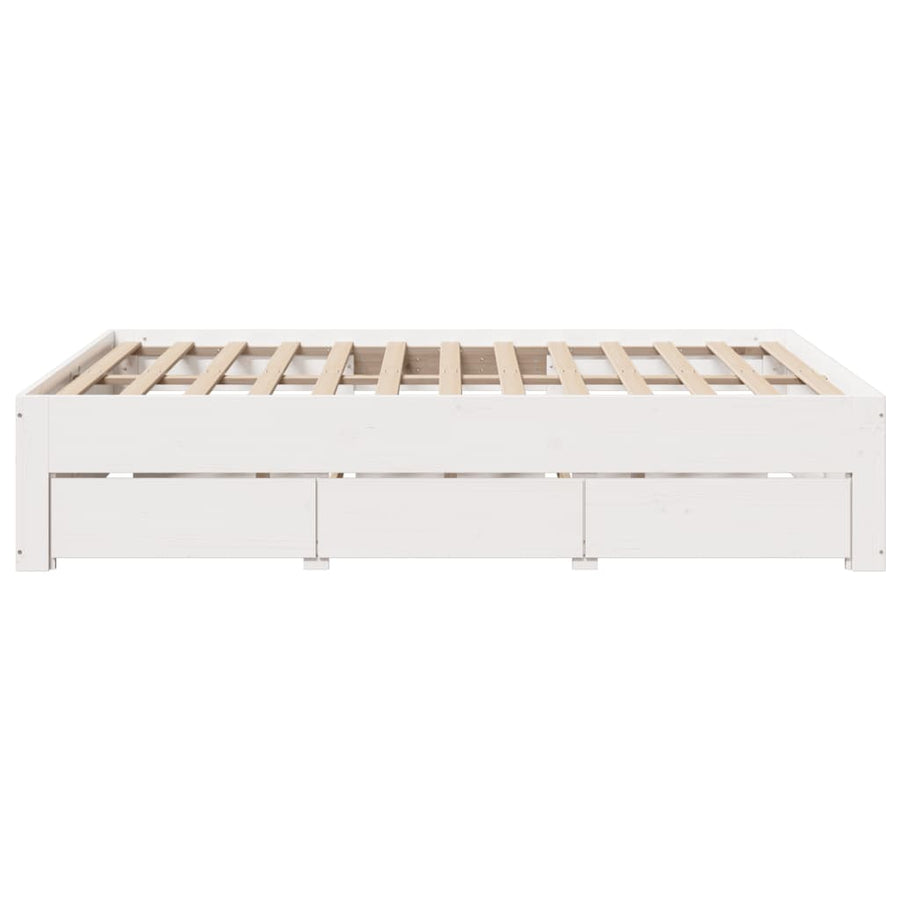 Bedframe zonder matras met lades grenenhout wit 150x200 cm