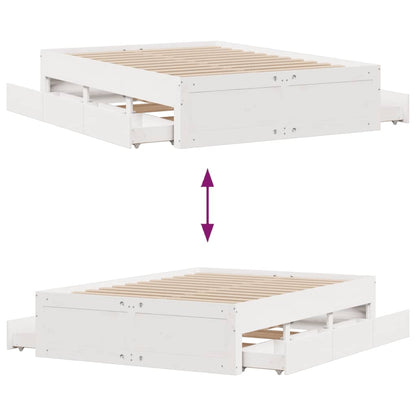 Bedframe zonder matras met lades grenenhout wit 150x200 cm