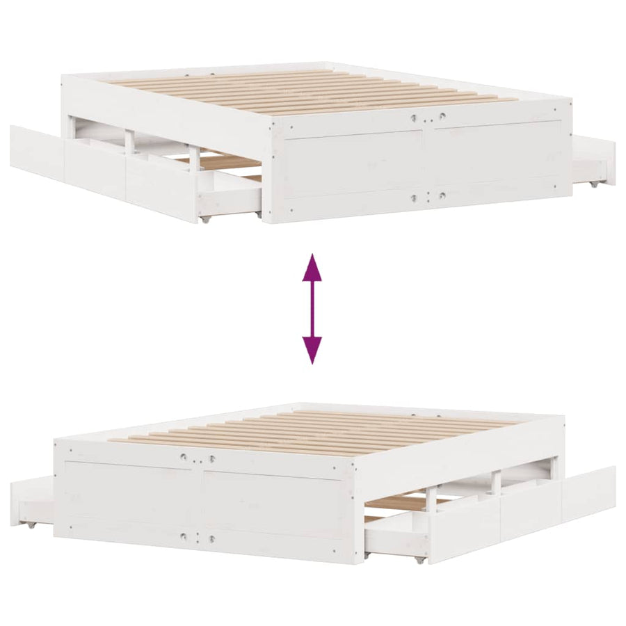 Bedframe zonder matras met lades grenenhout wit 150x200 cm