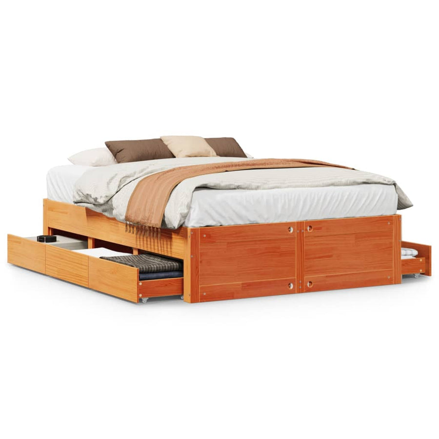 Bedframe zonder matras met lades grenenhout wasbruin 150x200 cm