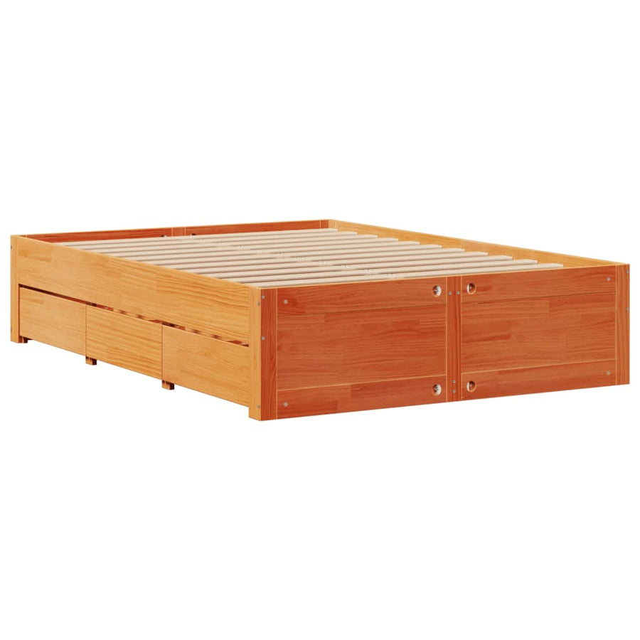Bedframe zonder matras met lades grenenhout wasbruin 150x200 cm