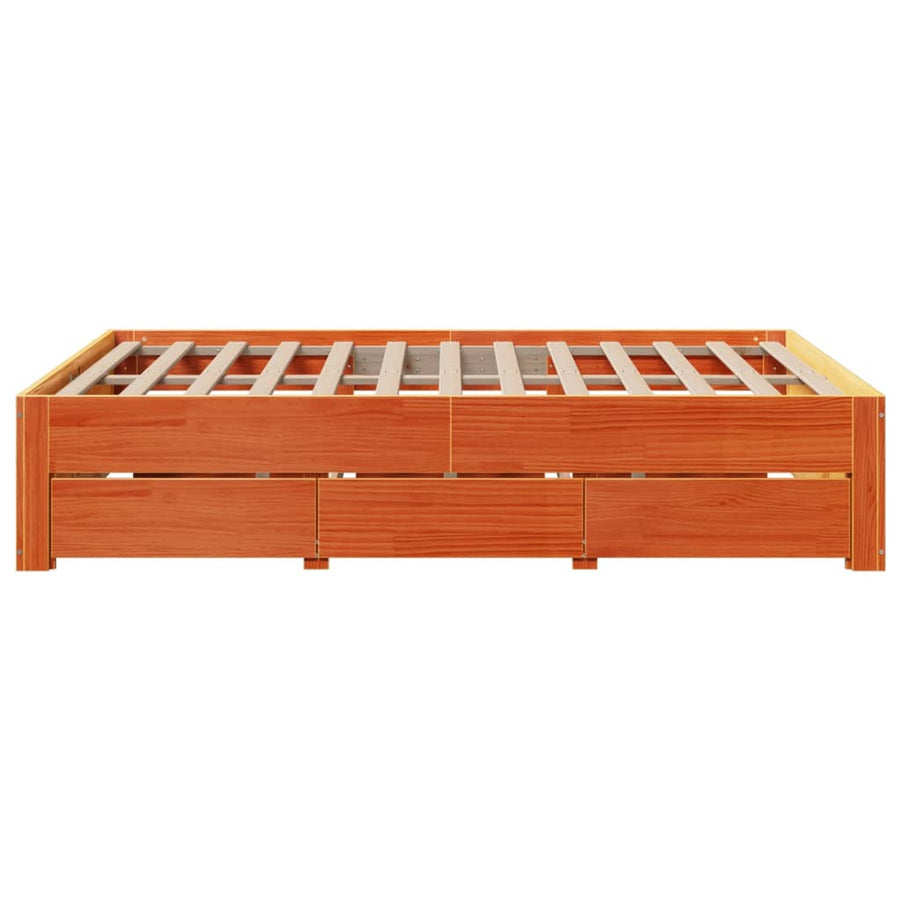 Bedframe zonder matras met lades grenenhout wasbruin 150x200 cm