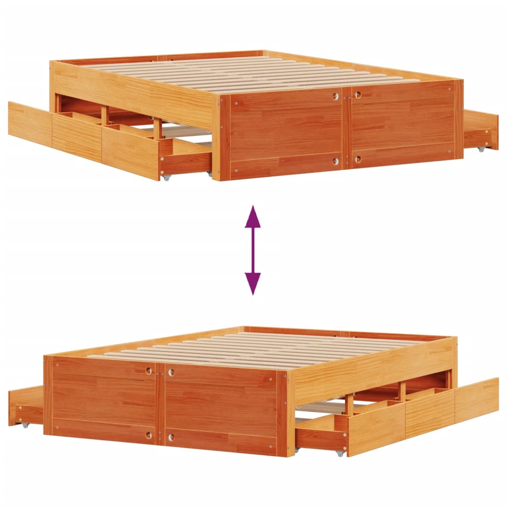 Bedframe zonder matras met lades grenenhout wasbruin 150x200 cm